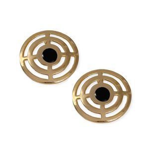 Vintage 1990s Gold Tone and Black Enamel Earrings